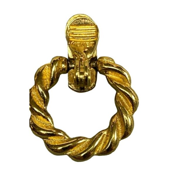 Vintage Monet Gold-Tone Twisted Rope Clip-On Hoop Earrings - Picture 4 of 6